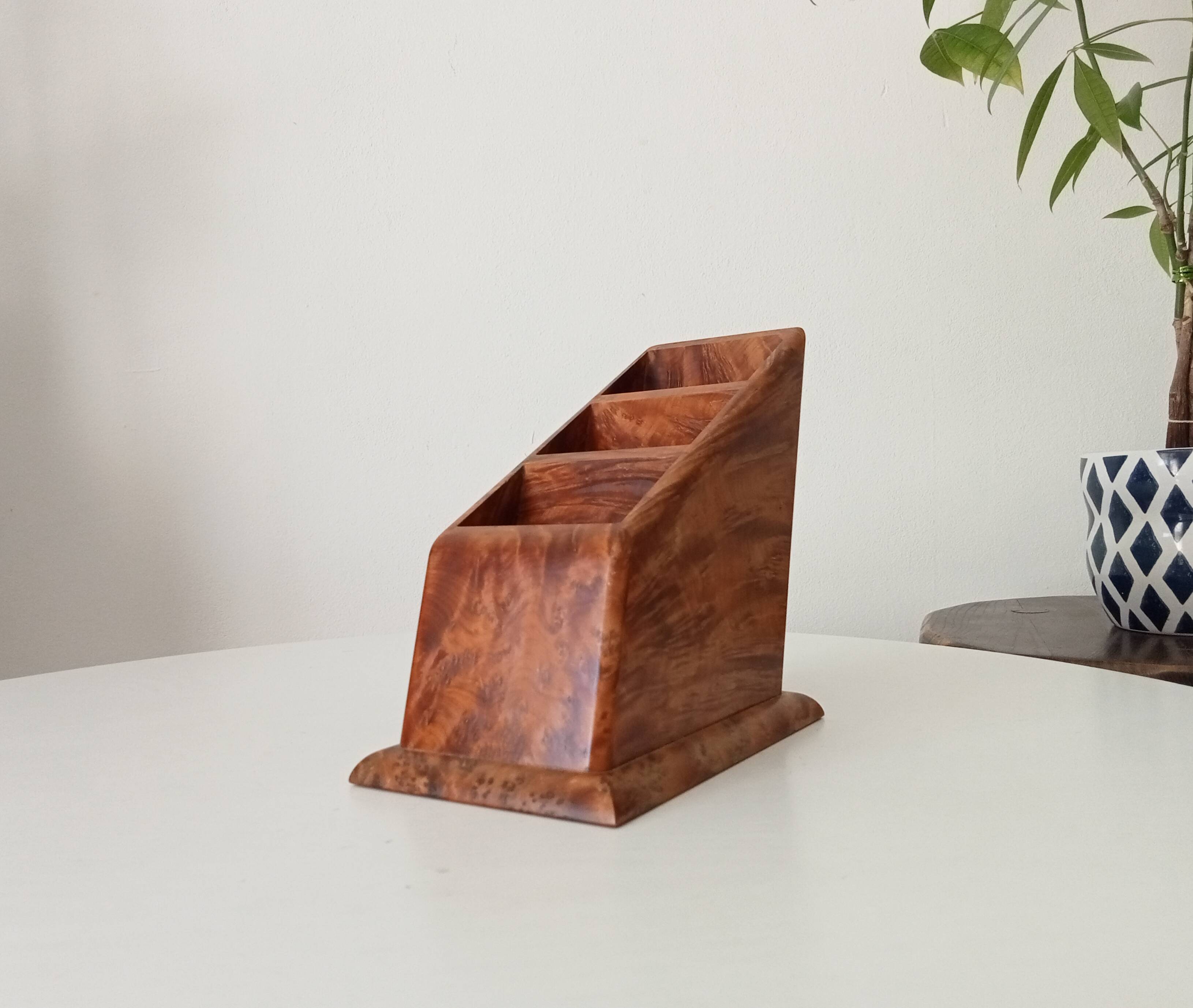 Art deco pen holder in burr walnut