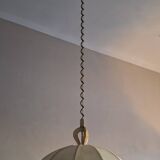 Large leather, vellum and brass Italian cocoon chandelier, Italy 1950s