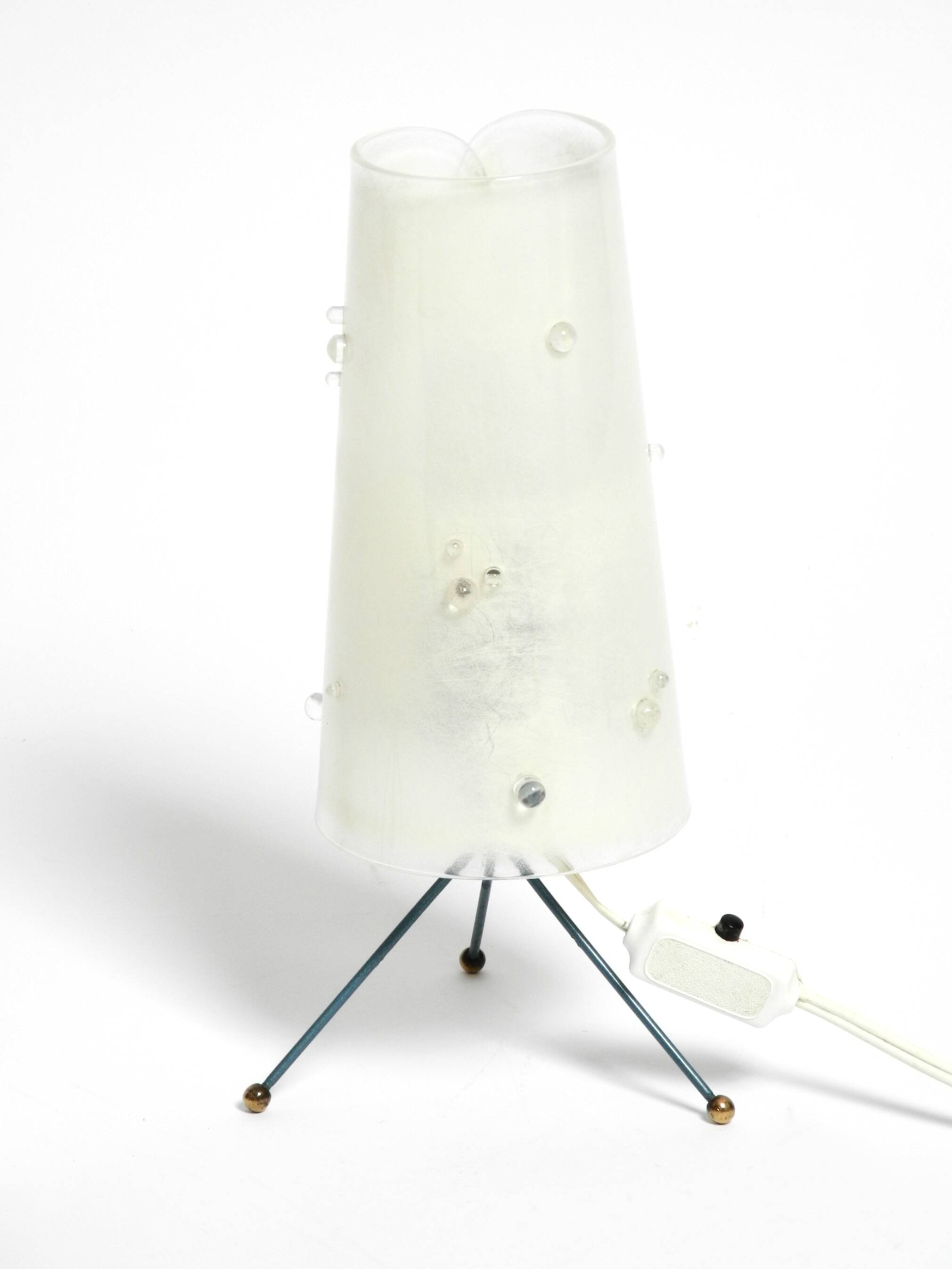 Two very Mid Century Modern tripod table lamps with white plexiglas shades