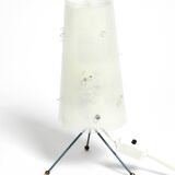 Two very Mid Century Modern tripod table lamps with white plexiglas shades