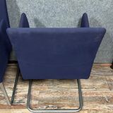 Pair of Walter Knoll armchairs in blue fabric and chromed metal