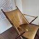 Chaise pliante de campagne vintage en simili-bambou et cuir par Maison Jansen, années 1950