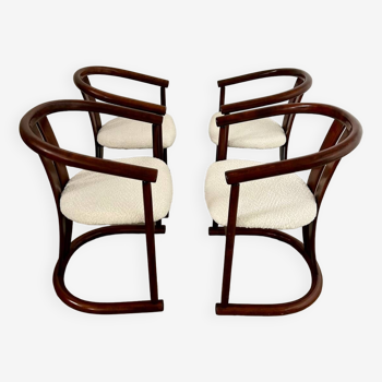 Lot 4 chaises / fauteuils design annees 60 Casala italy bois courbé et tissu bouclette vintage