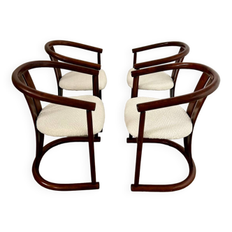 Set of 4 designer chairs / armchairs from the 60s Casala Italy curved wood and vintage French terry fabric