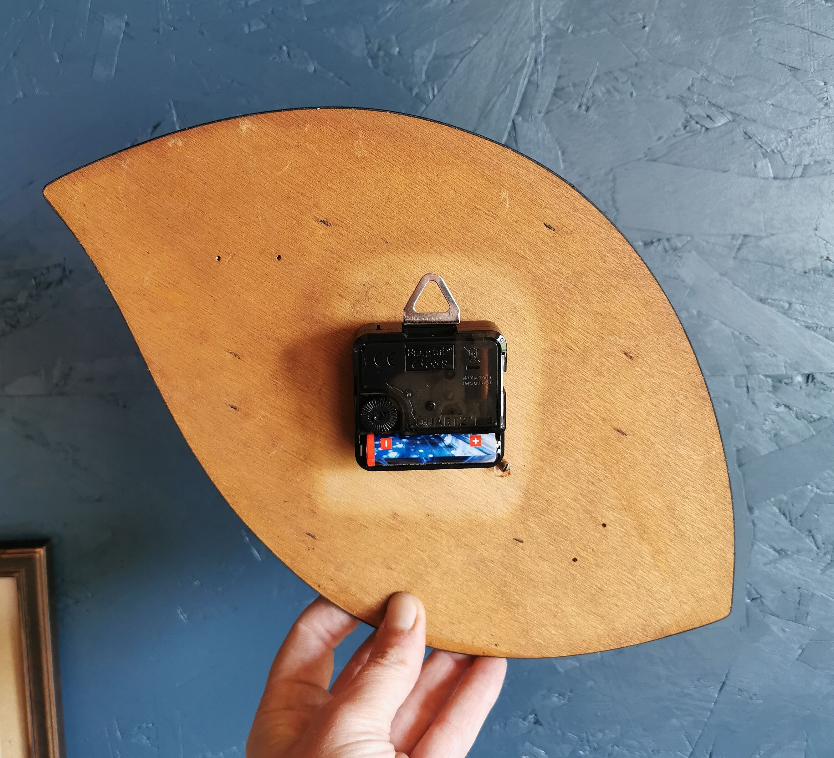 Vintage formica clock asymmetrical silent wall clock "Bayard yellow"