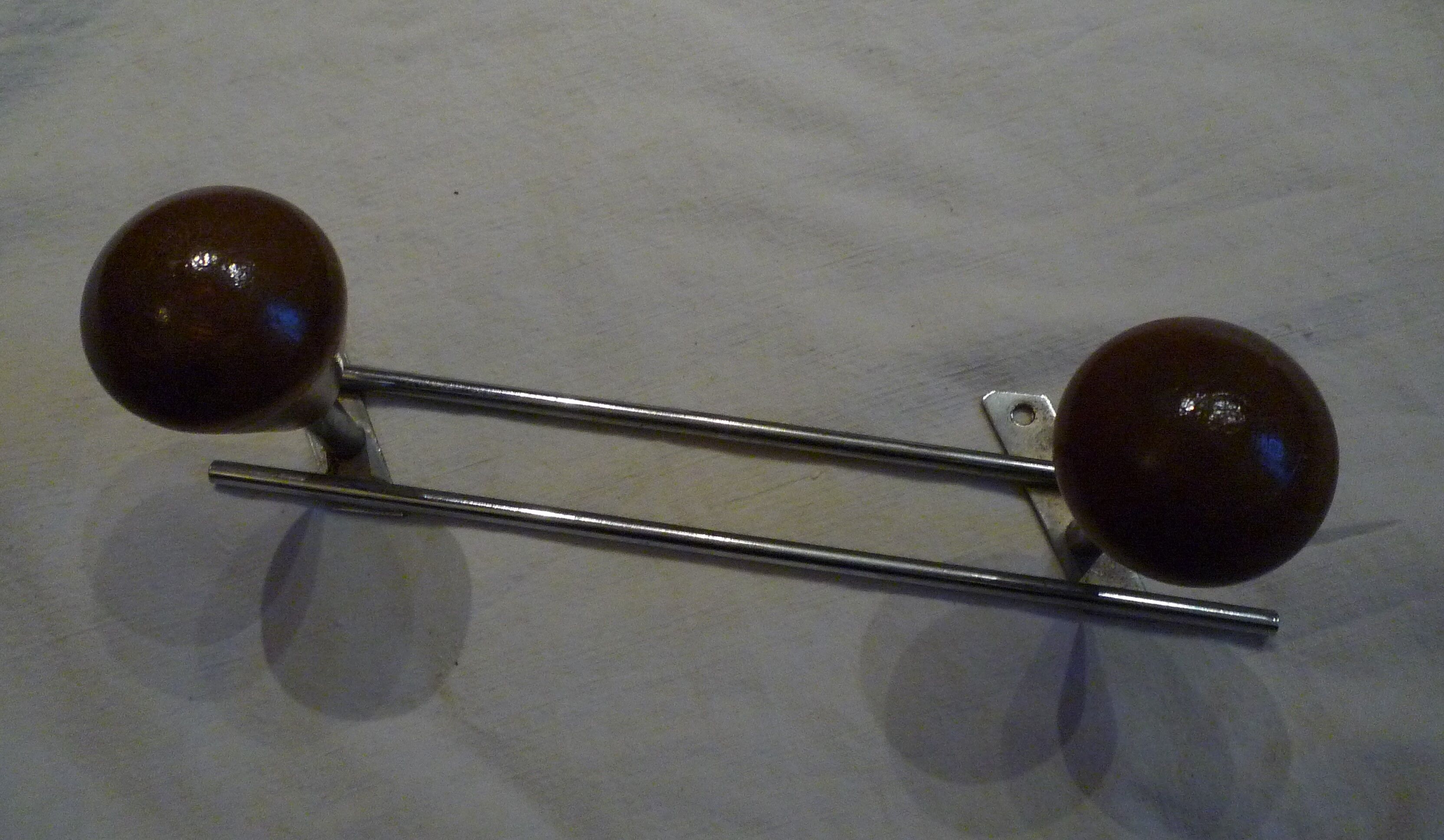 Double hook, chrome metal and wood, vintage 60s