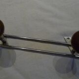 Double hook, chrome metal and wood, vintage 60s