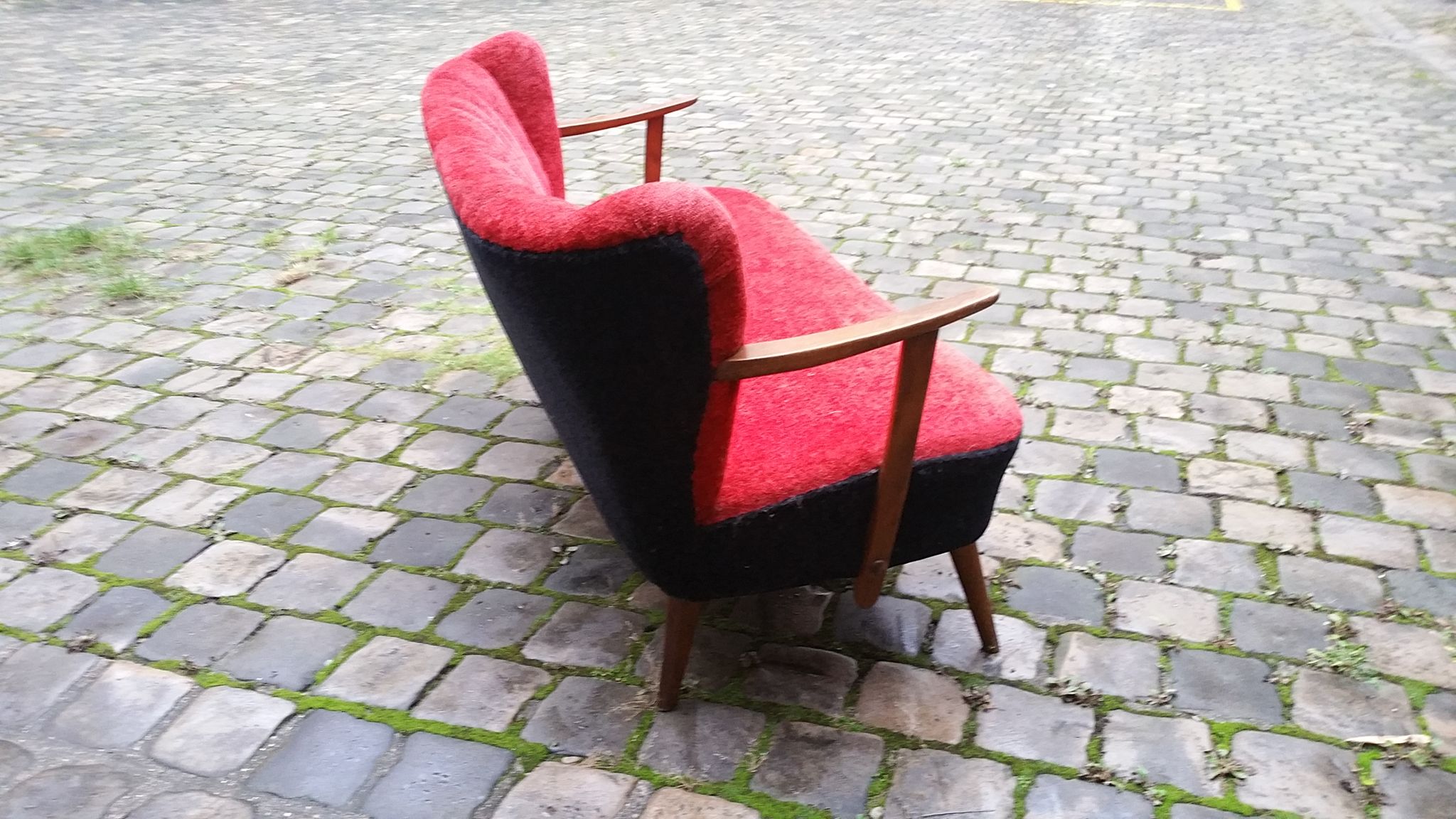 Scandinavian cocktail bi color red couch, 50s 60s