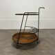 Raoul Guys style metal and rattan serving trolley from the 50s