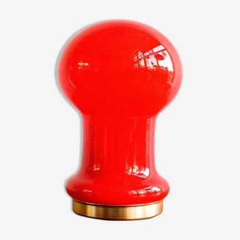 Space age czechoslovak opaline red glass table lamp, 1970s