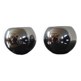 Paire de bougeoirs / photophores boules en céramique argentée effet mi