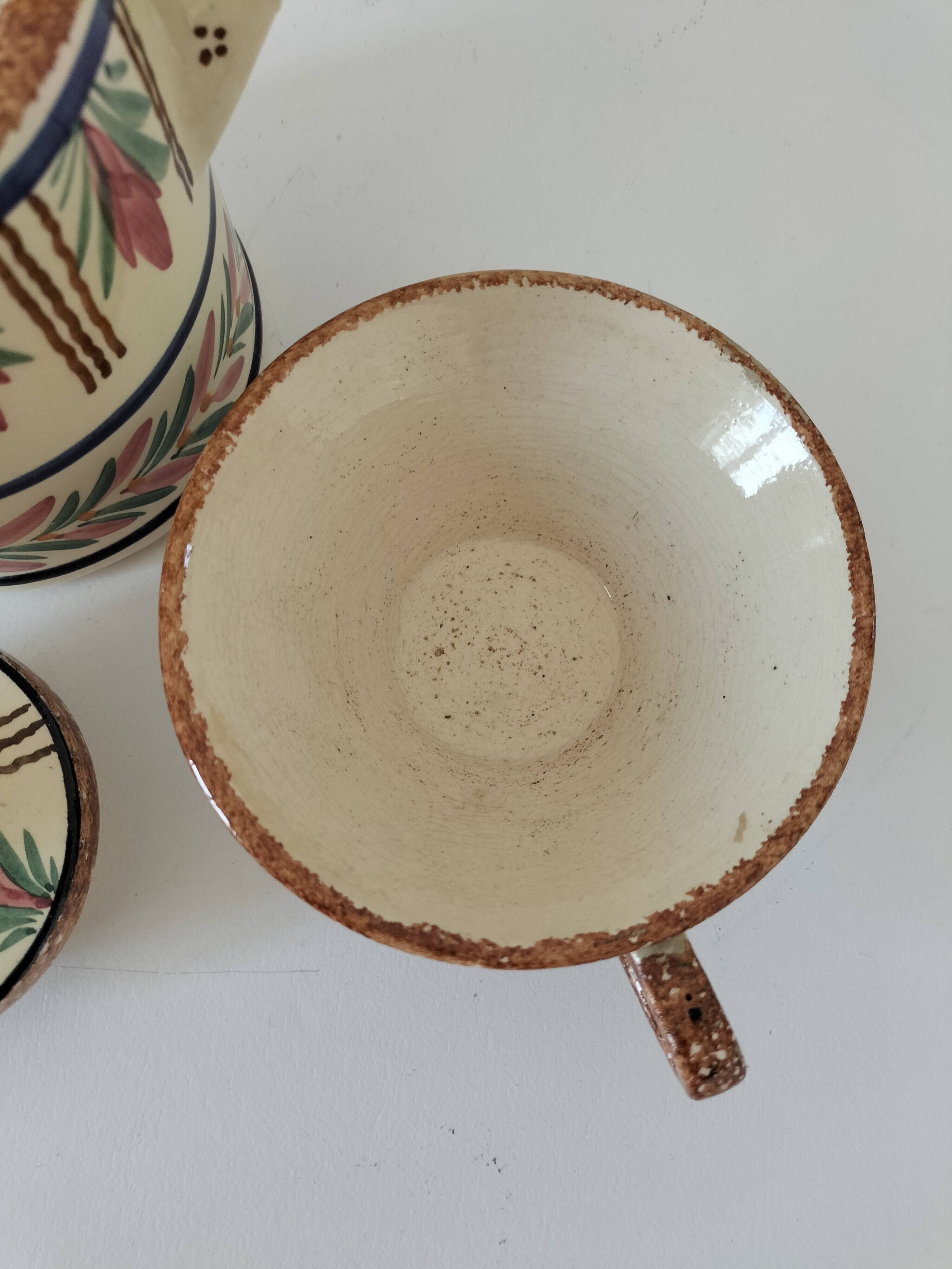 HB Quimper Teapot, Cups and Ramekin Set