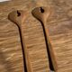 Salad server or large teak spoon, oval shape, split, L30 D9