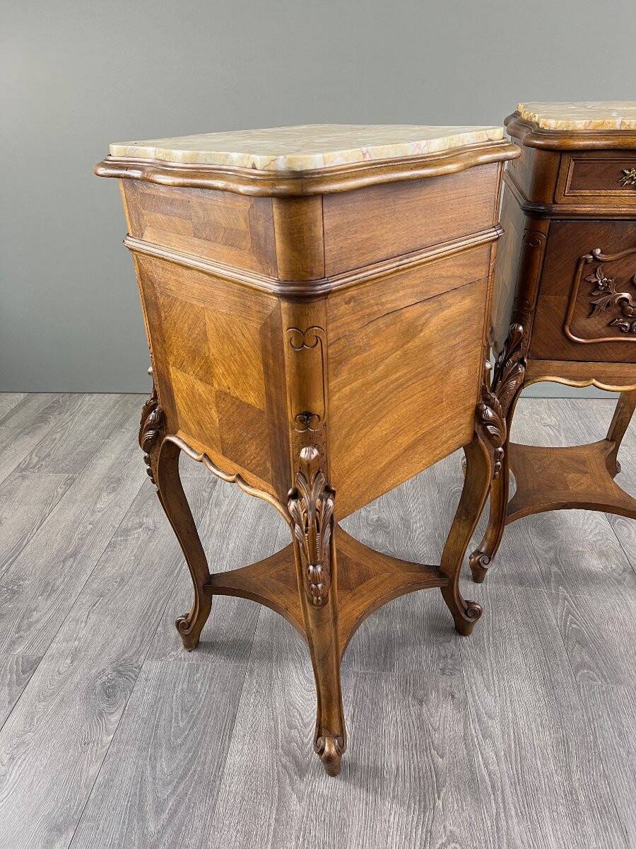 Pair of Louis XV Bedside Tables, Yellow Marble, 19th Century