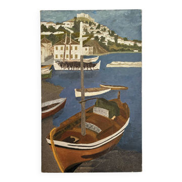 Marine, view of a Mediterranean port signed Chevalier, 20th century.