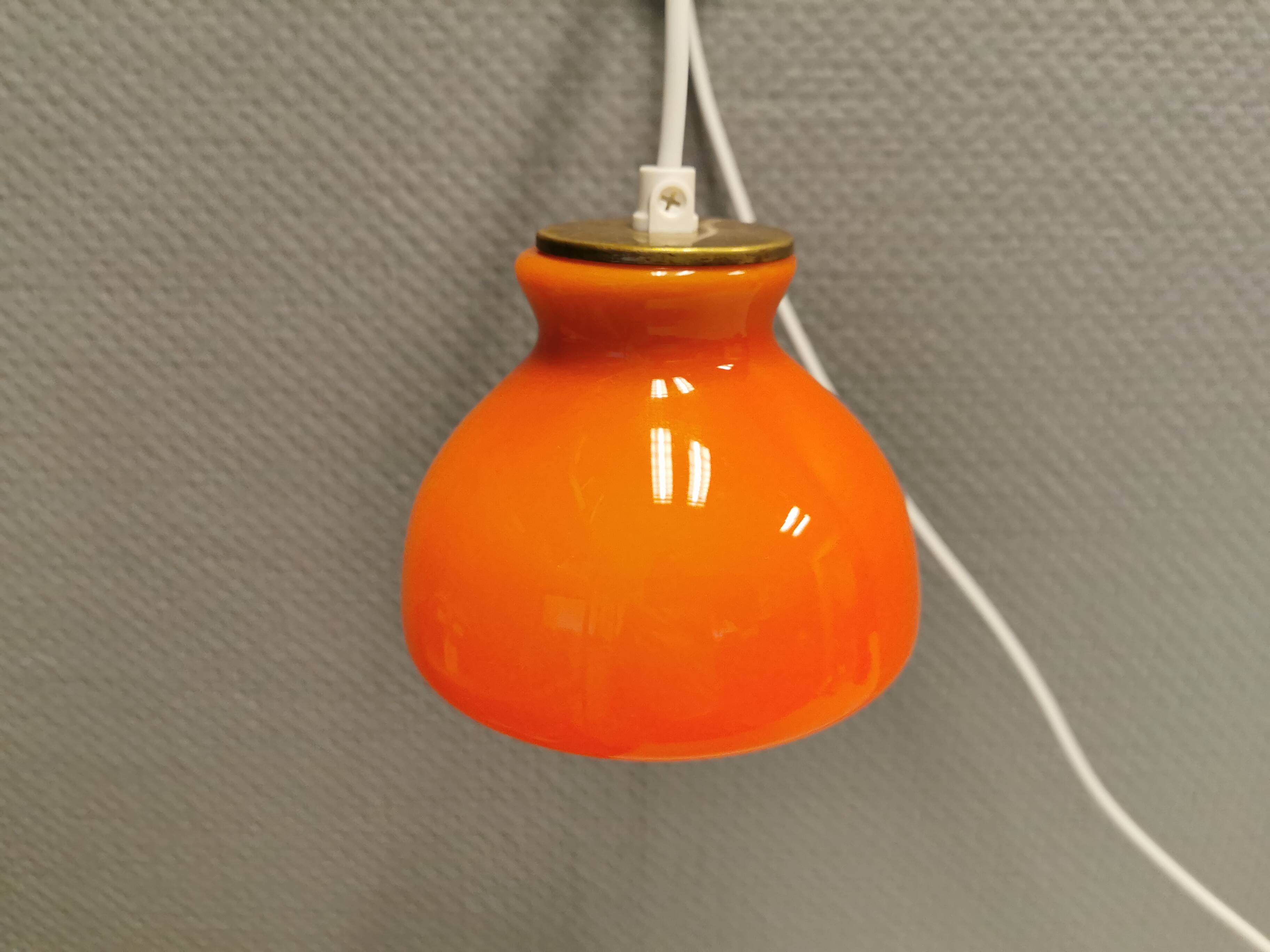 Holmegaard wall lamp in glass, nice orange/red color, danish design, retro, vintage, 1970s