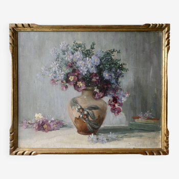 Oil painting bouquet of flowers signed Smetana