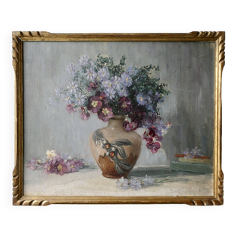 Tableau huile bouquet de fleurs signé Smetana