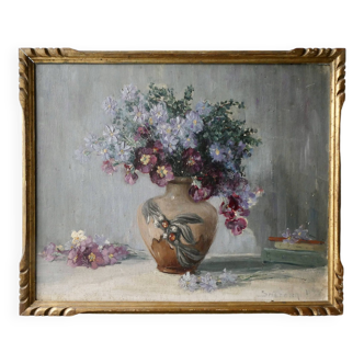 Oil painting bouquet of flowers signed Smetana