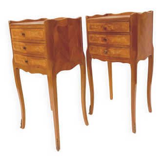 Pair of Louis XV/XX century inlaid bedside tables