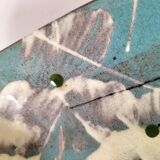 Square turquoise glazed stoneware dish, abstract floral decoration, signed.