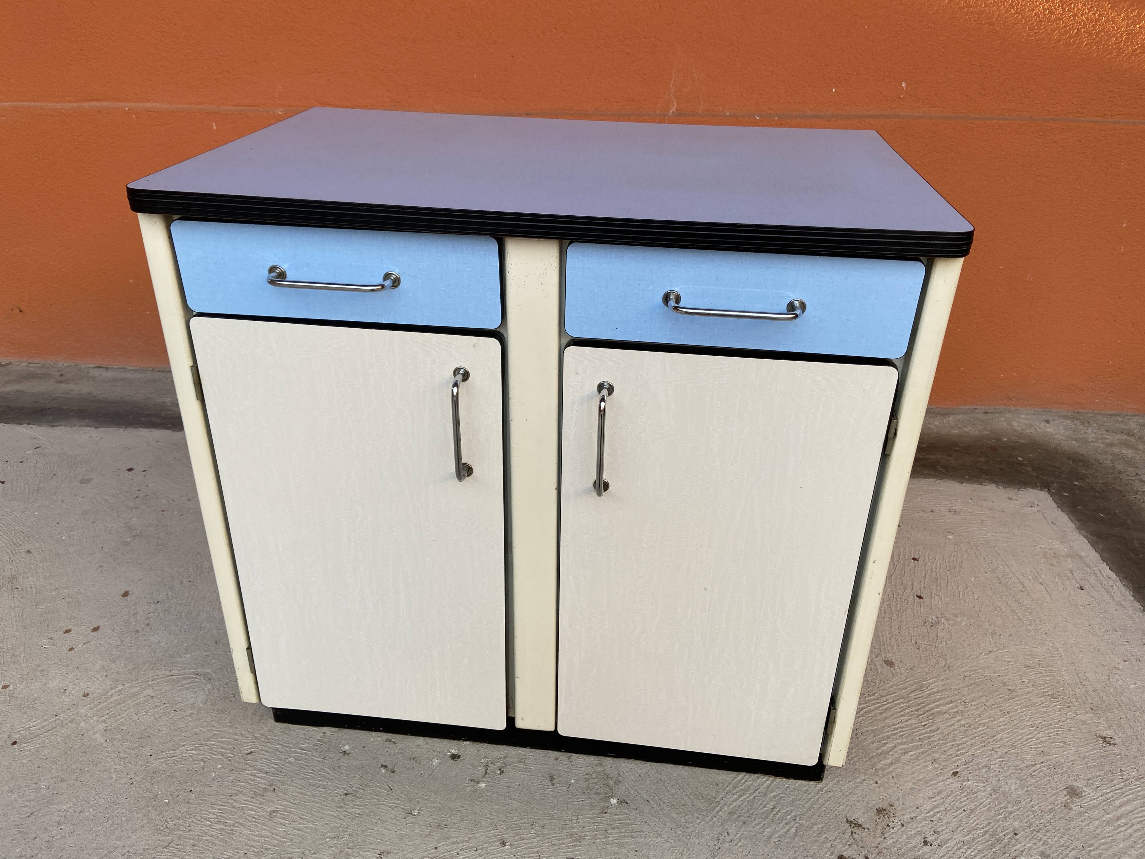 Vintage sideboard in blue formica 1960s