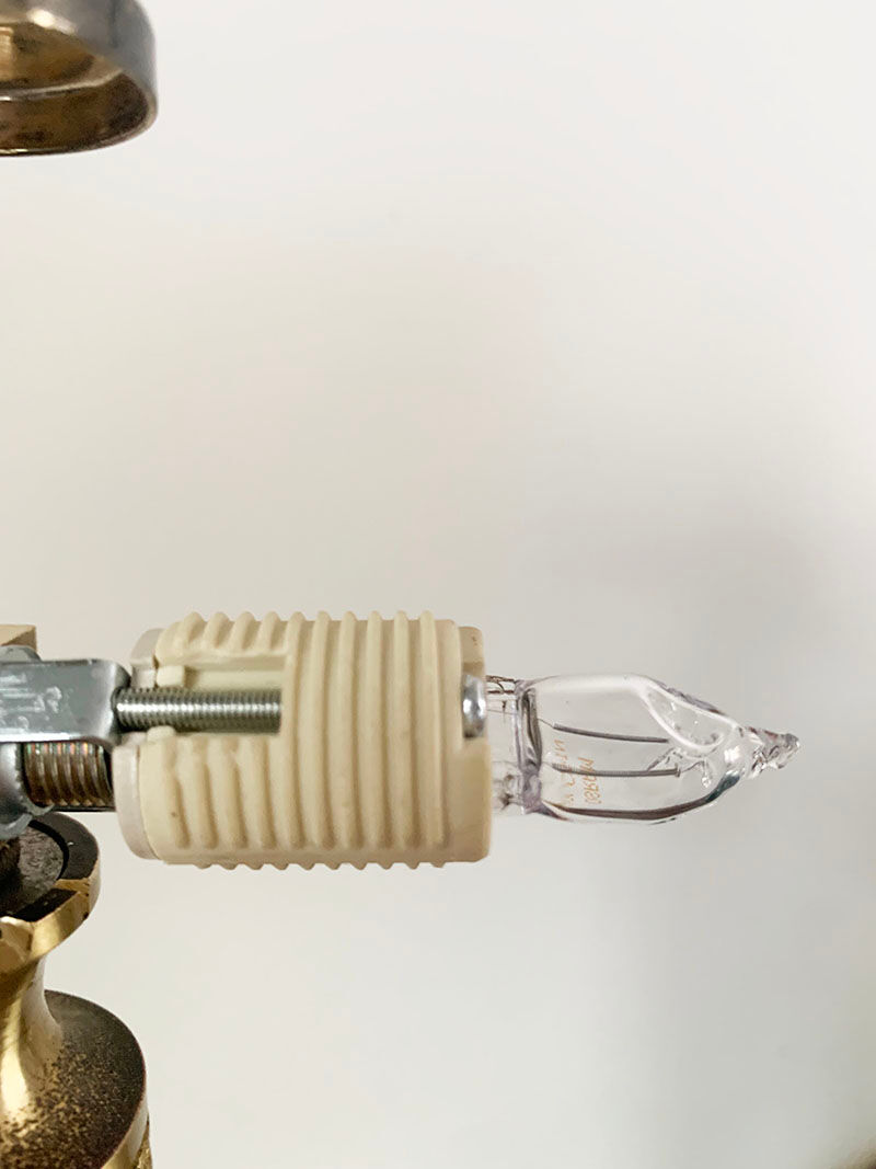 Glass and brass table lamp