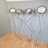 Set of 4 Jieldé industrial lamps in brushed steel, 3 arms