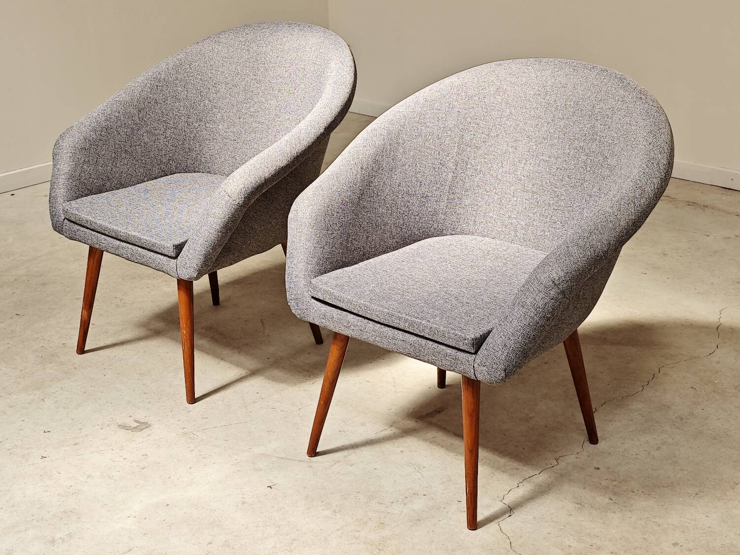 Pair of renovated gray fabric armchairs by Miroslav Navratil
