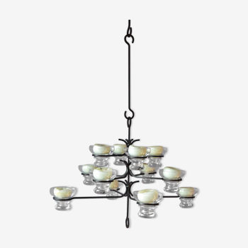 Skandinavien design twelve lights chandelier 1960's metal glass