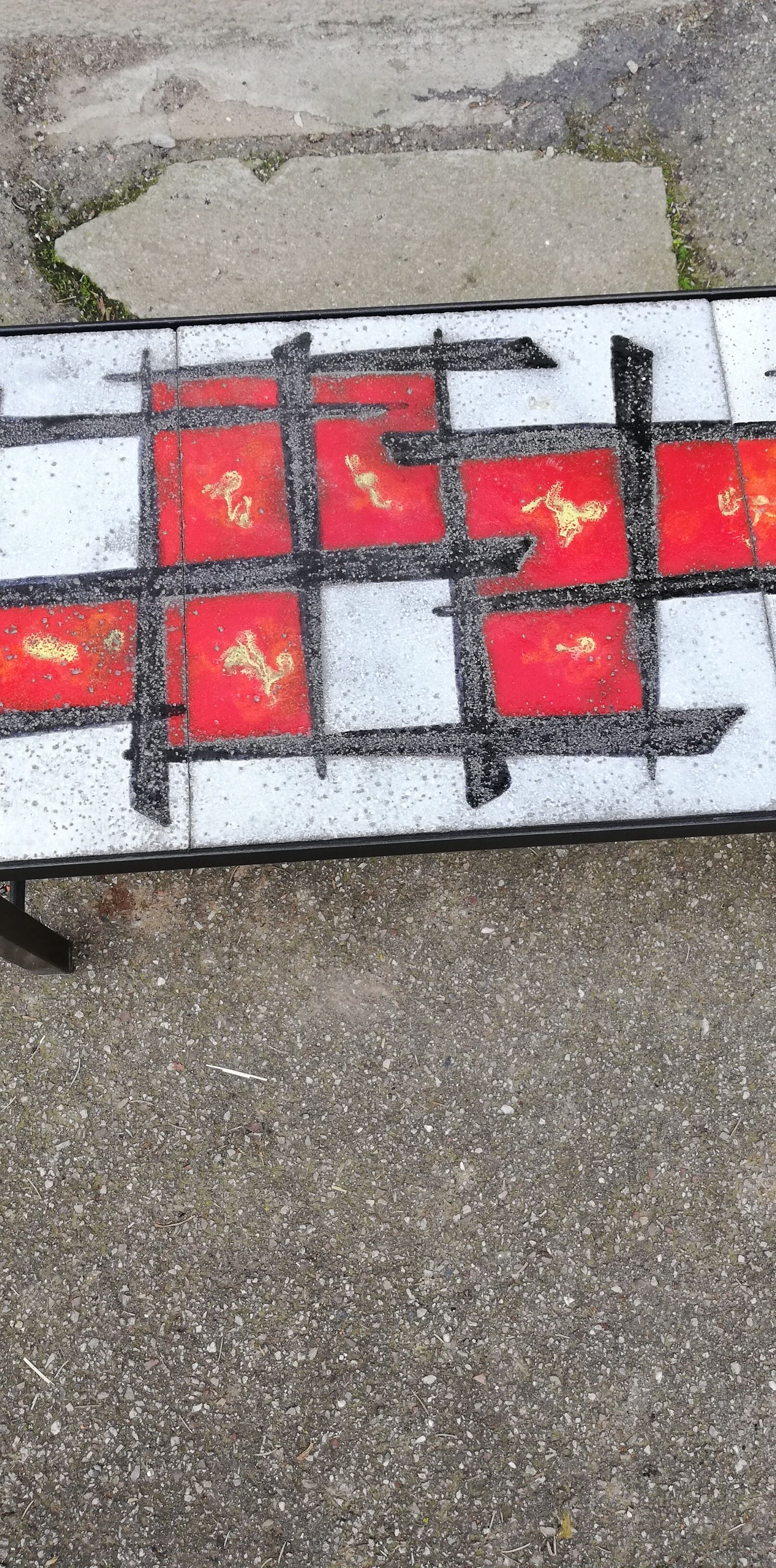 Vintage coffee table metal and lava stone