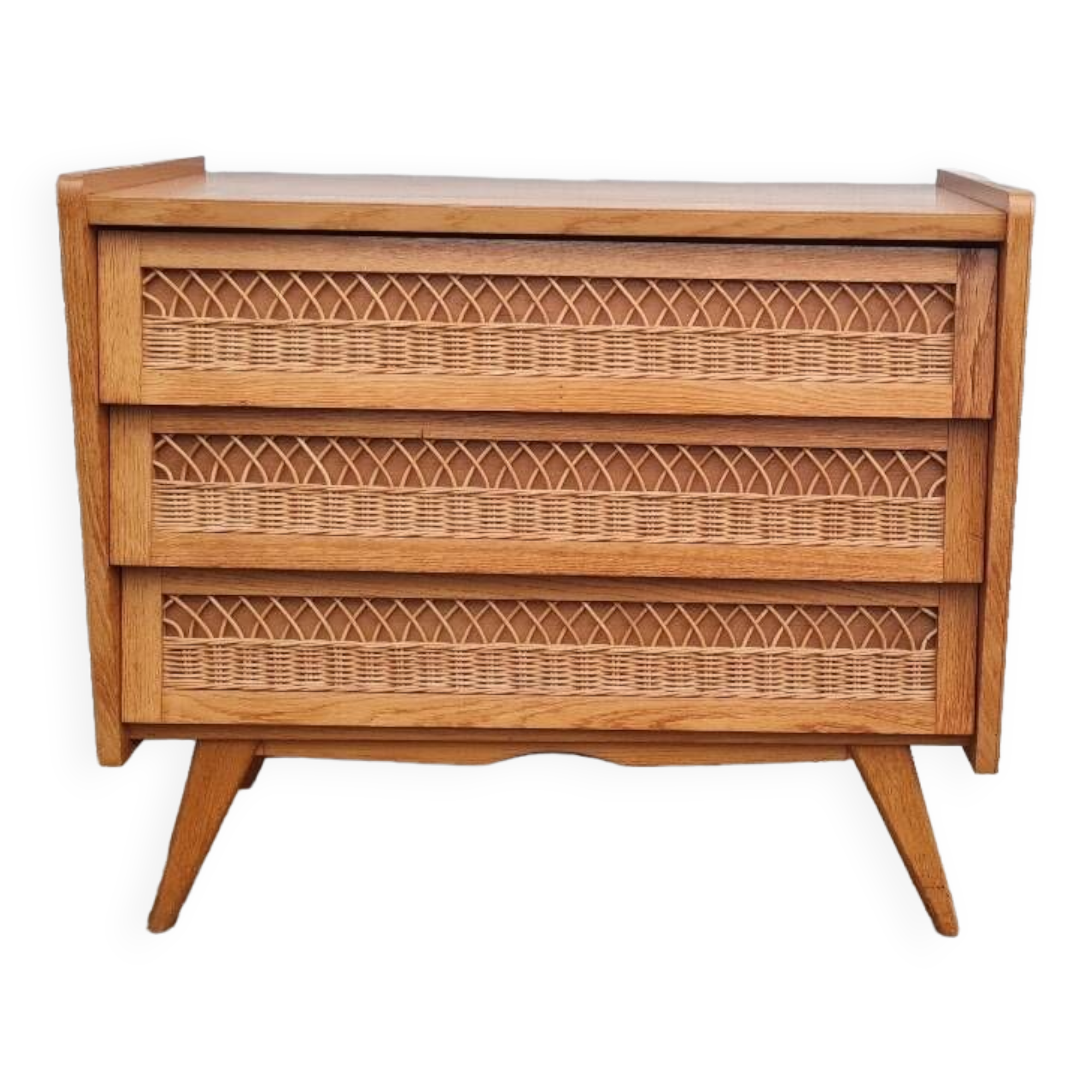 Vintage chest of drawers with compass and rattan foot