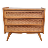 Vintage chest of drawers with compass and rattan foot