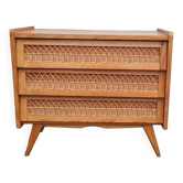 Vintage chest of drawers with compass and rattan foot