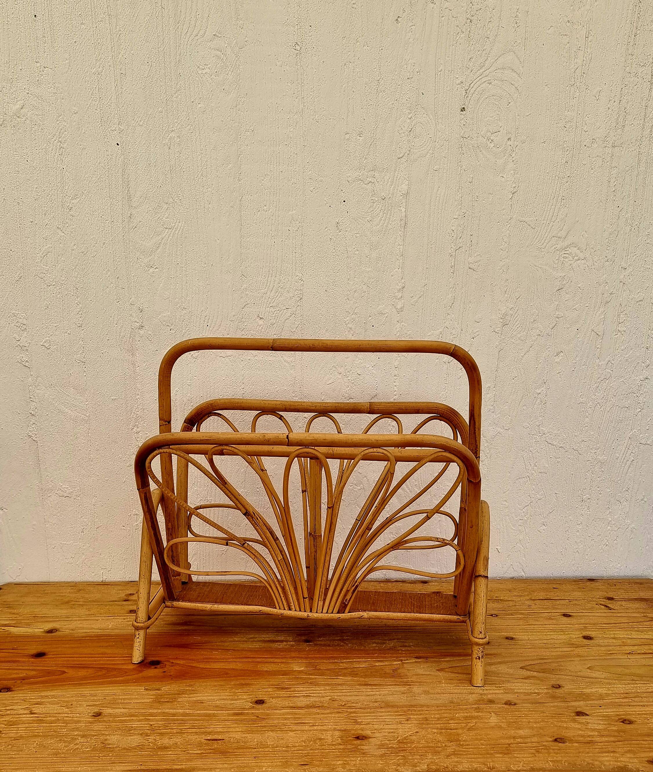 Vintage rattan magazine rack