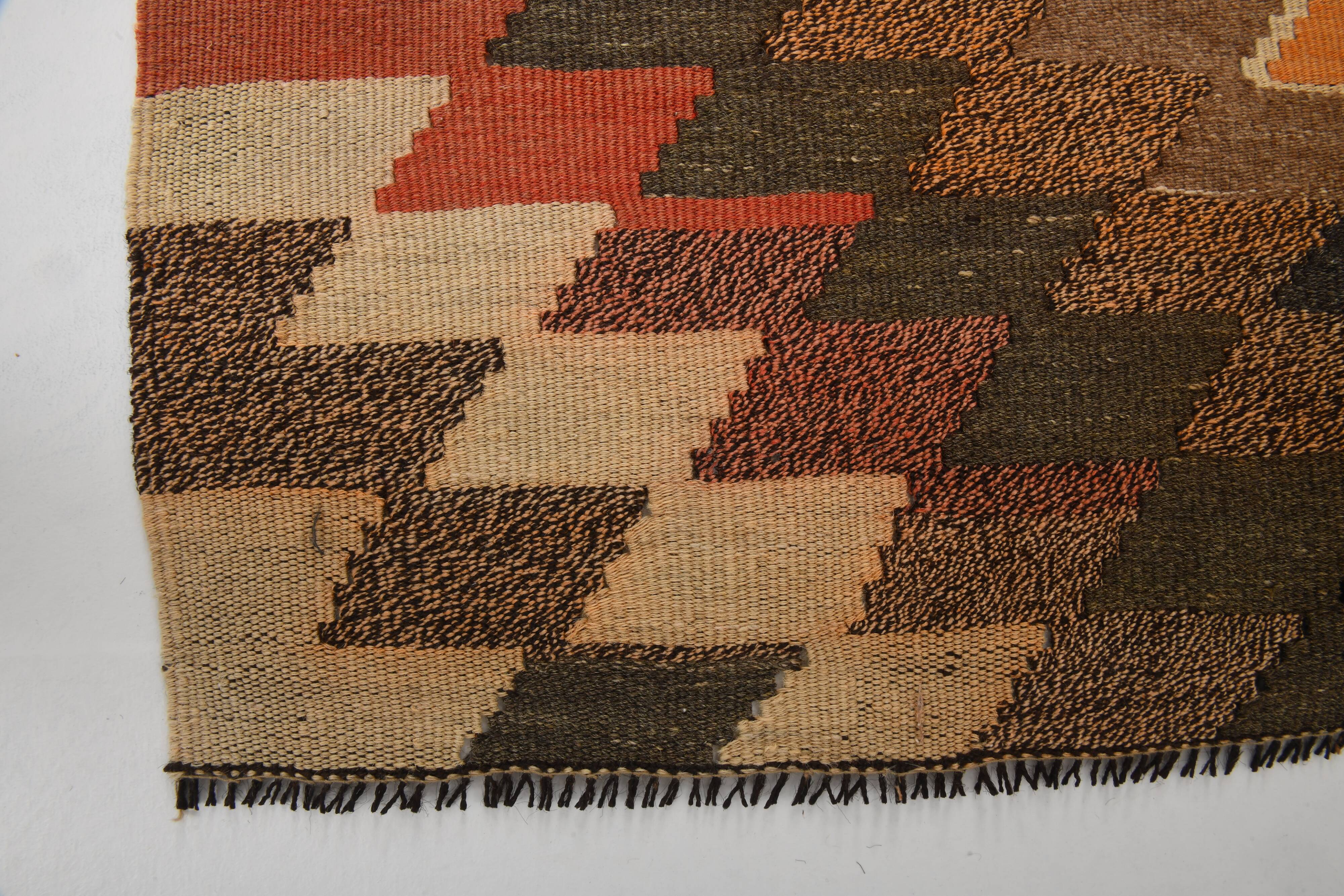 5x8 Orange & Brown Tribal Vintage Kilim Rug, 149x253Cm