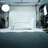 Dutch design Rob Eckhardt chaise longue white leather tubular steel, 1980s