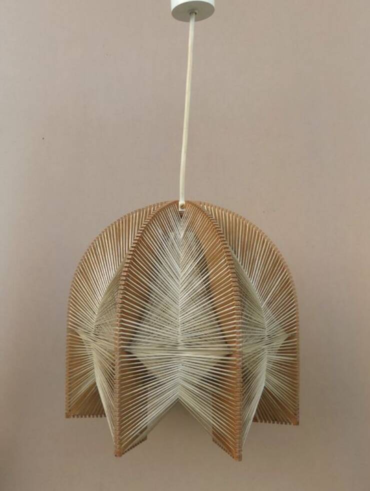 Suspension vintage des années 70 bois et raphia