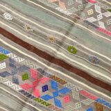 5x7 Gray & Green Pinstriped Turkish Kilim Rug, 147x218Cm