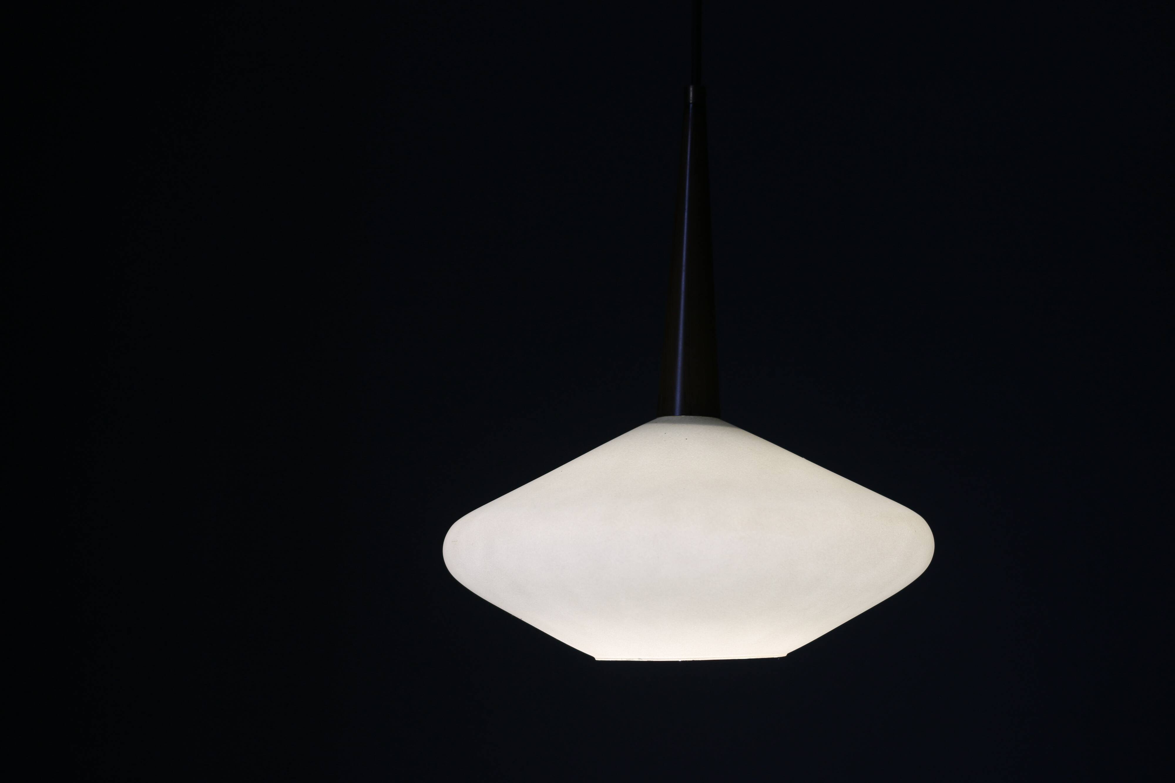 Scandinavian vintage opaline pendant light Louis Kalff 1960