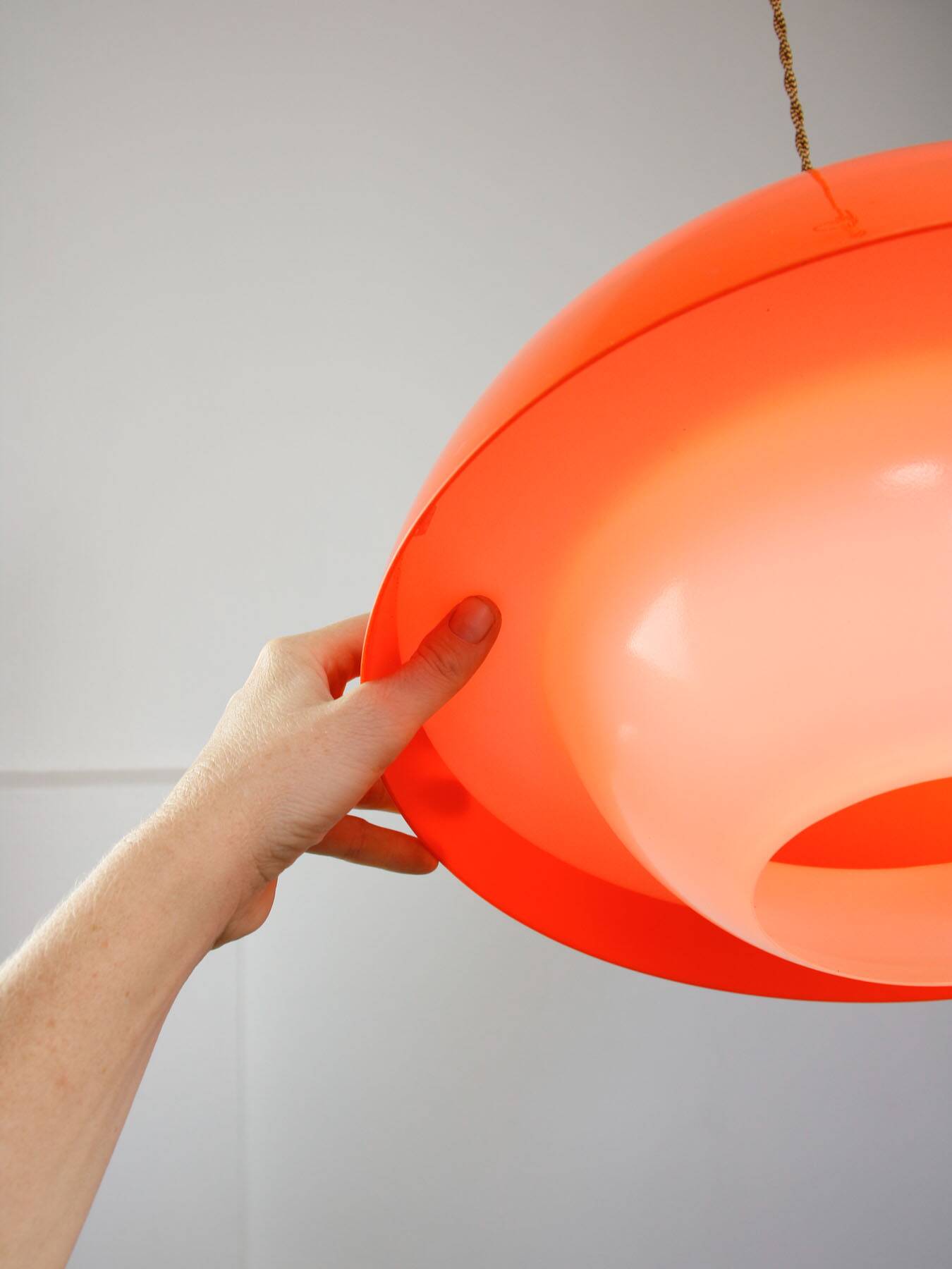 Italian Space Age Pendant in Chrome and Orange Plexiglass, 1970s