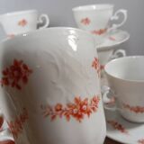 6 flowery white Bavarian porcelain cups & saucers, Seltmann Weiden 1950