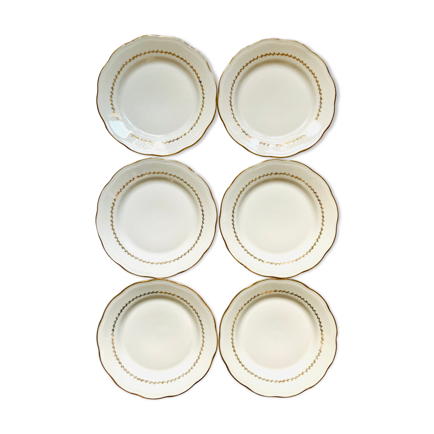 Lot 6/12 small plates - white porcelain - gold- ser - vintage -retro
