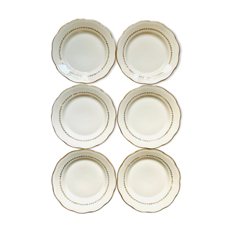 Lot de 6 petites assiettes -porcelaine blanche & dorée- ser - vintage -retro