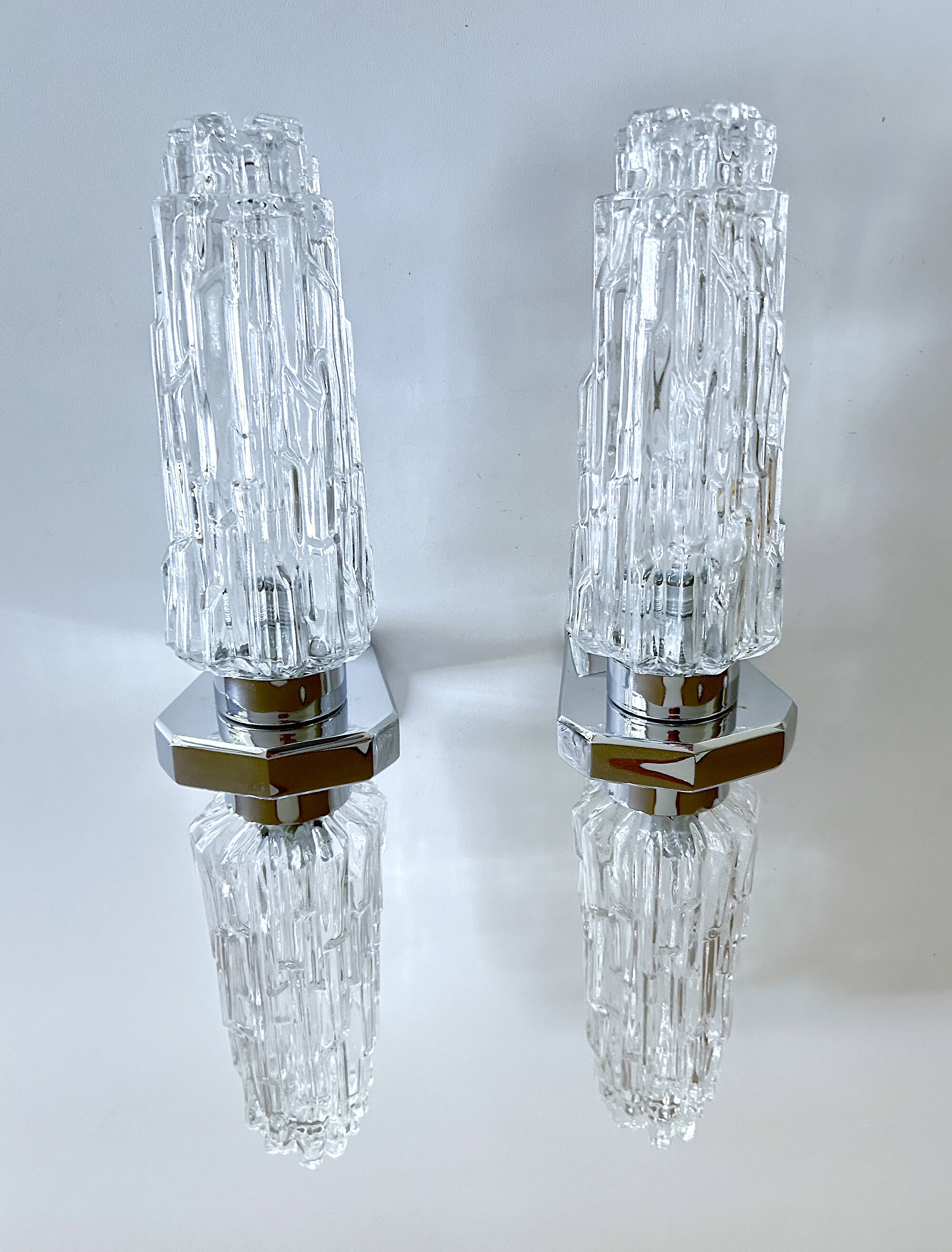 Pair of large vintage chrome glass wall lights