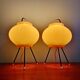 Paire de lampes tripode en celluloïd plissé vert pâle, 1960