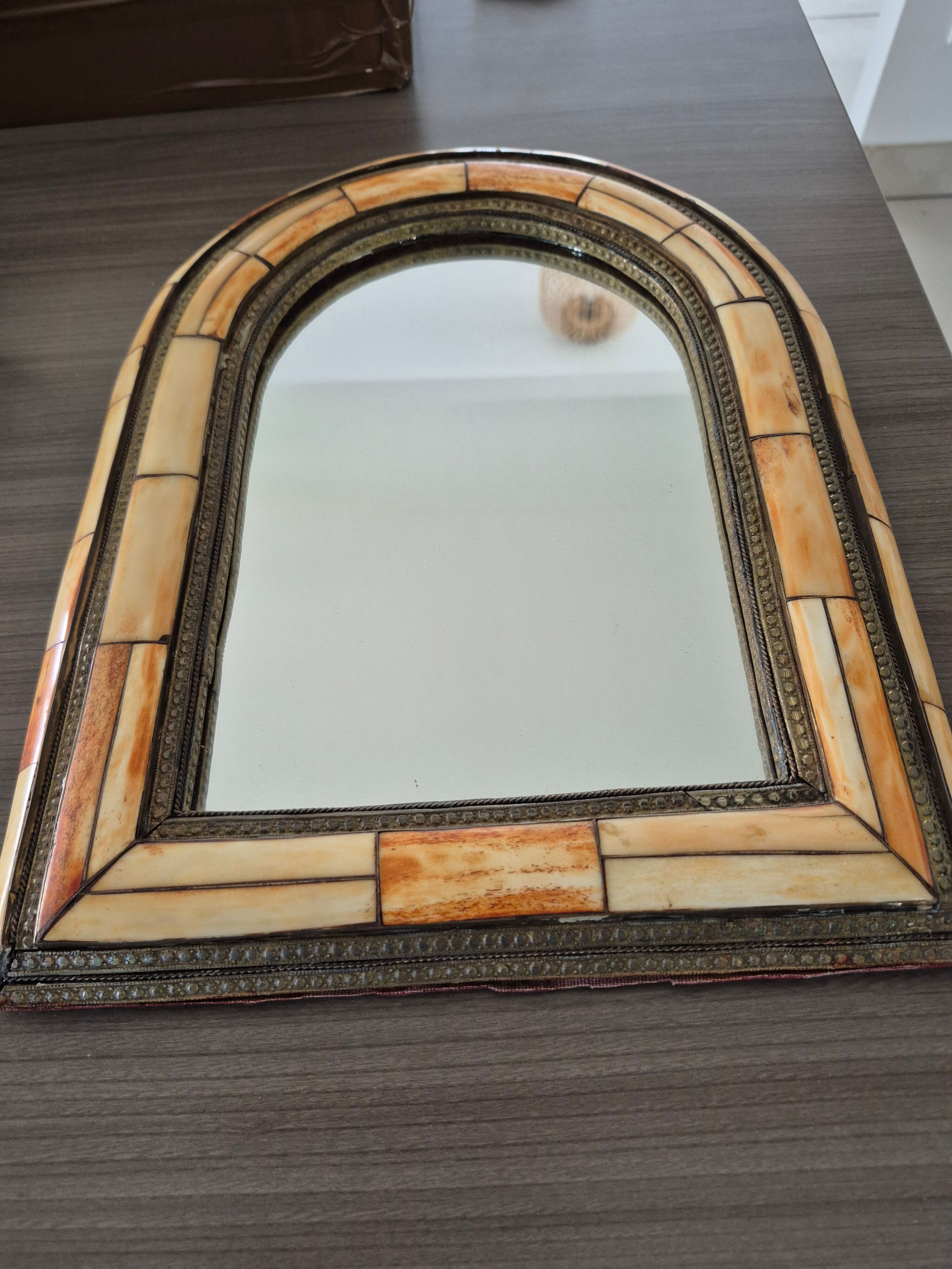 Ancient oriental brass mirror – arch shape