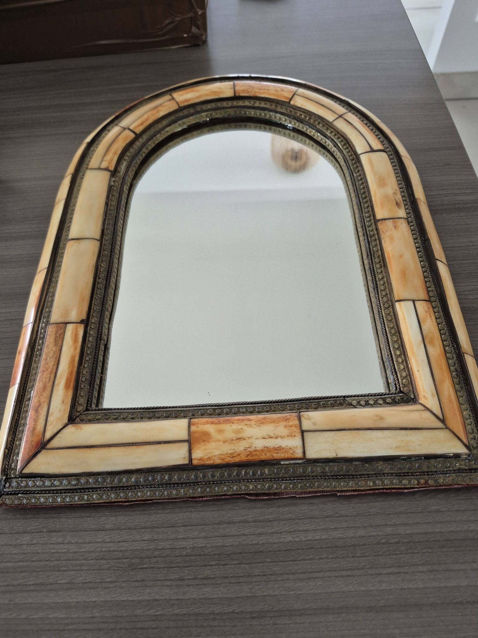 Ancient oriental brass mirror – arch shape