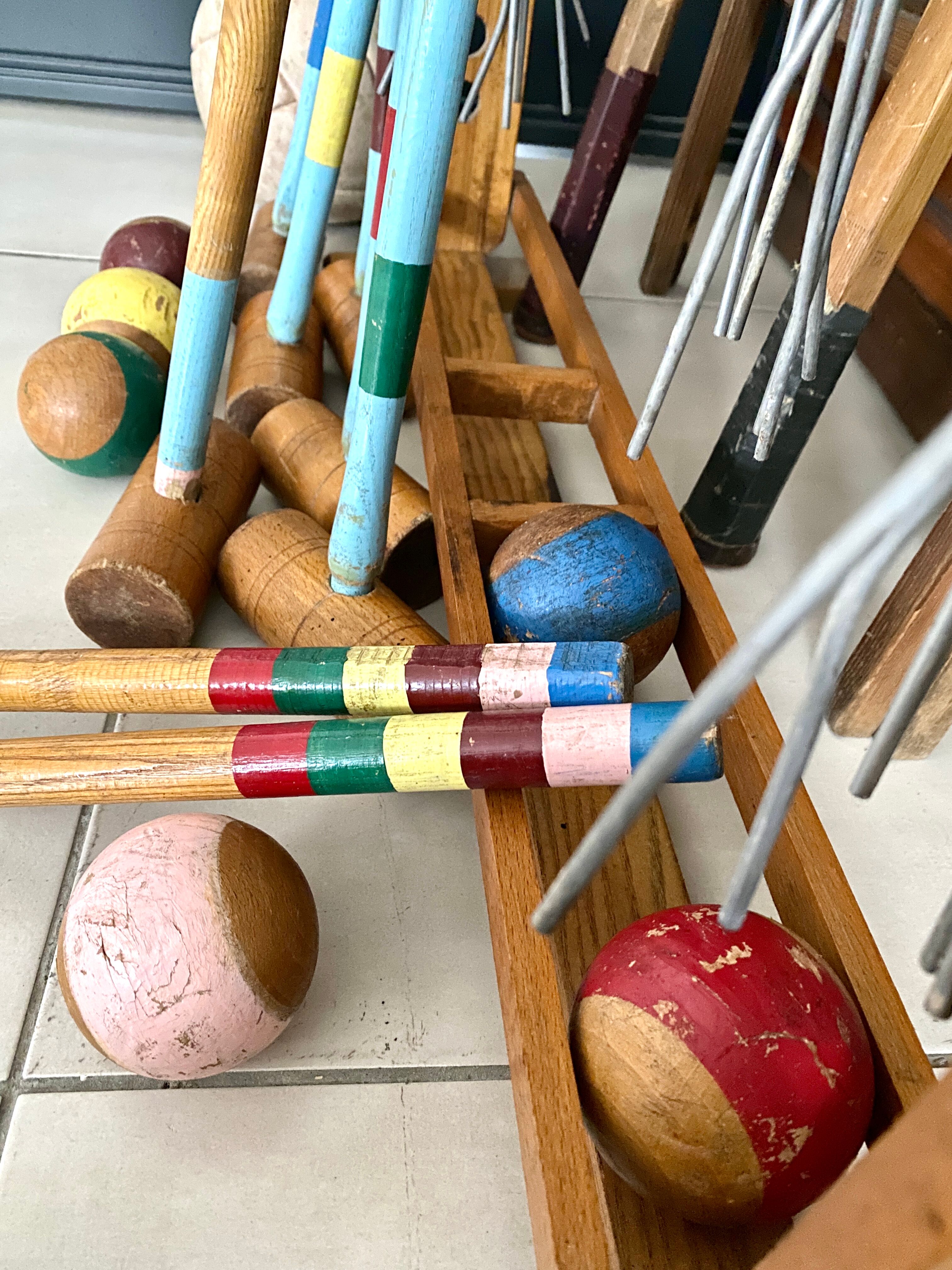 Old wooden croquet game