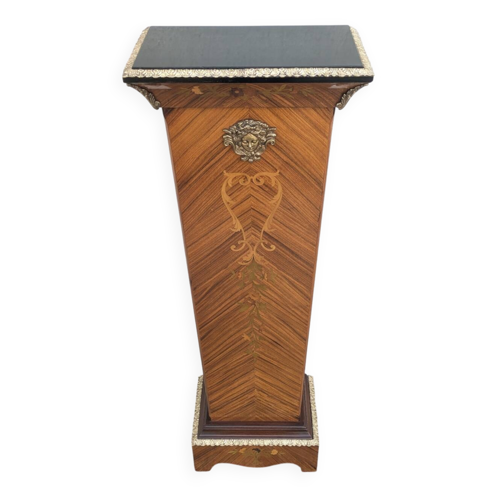 Vintage column in rosewood and bronze marquetry, mid-century